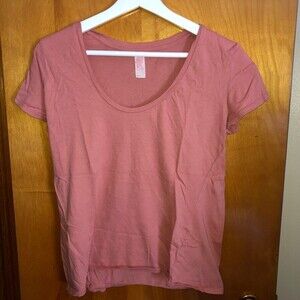 Zara Salmon Pink Scoop Neck Short Sleeve T-Shirt Stretch Cotton Solid Basic